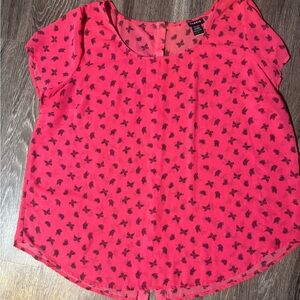 Torrid Bright Red Blouse with Butterfly Design